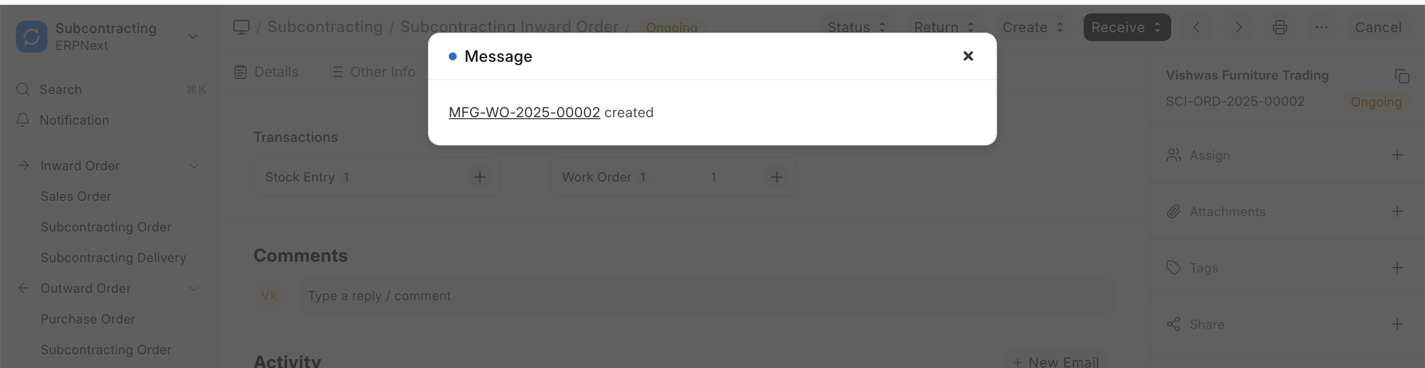 Creating Work Order