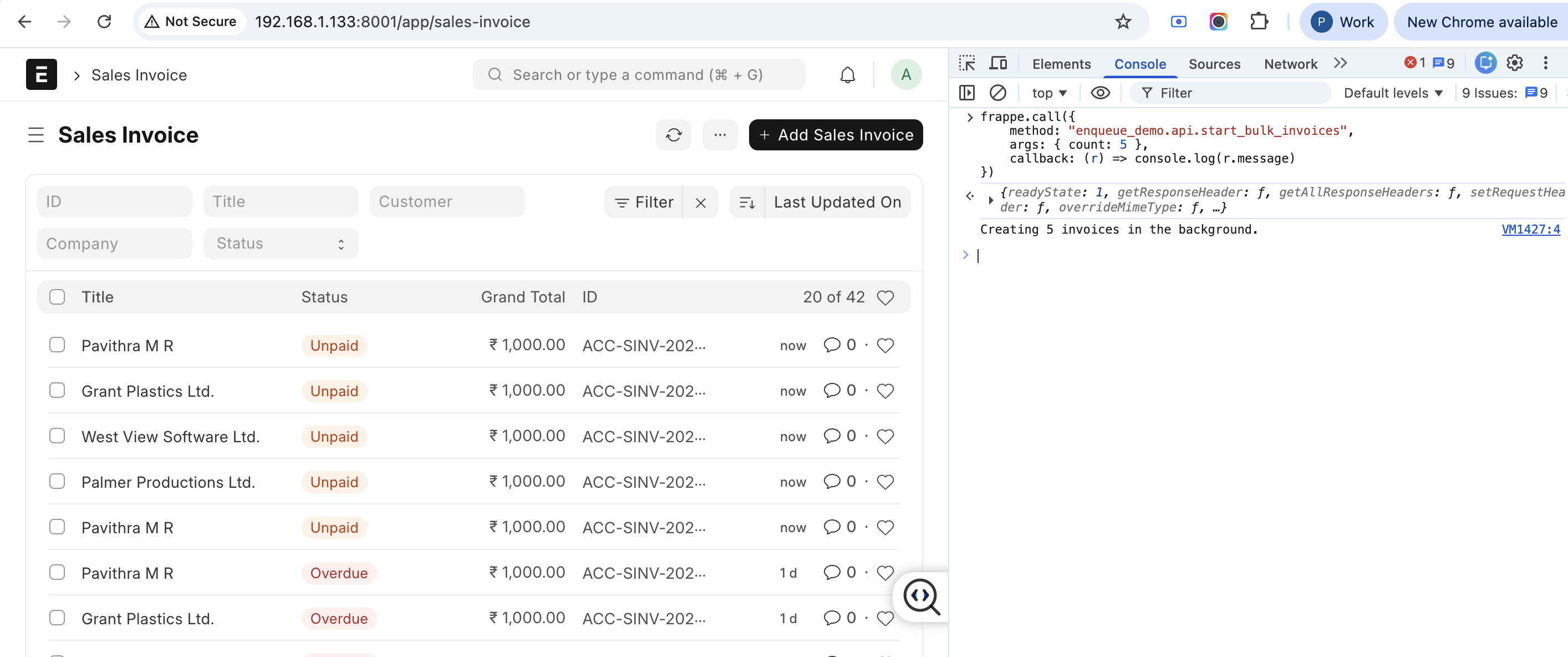 Bulk Sales Invoice creation